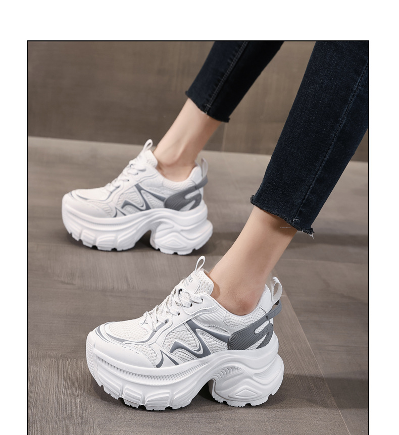 Giày sneaker nữ đế dày chunky mesh thoáng khí, tăng chiều cao bên trong — Màu trắng chi tiết 12