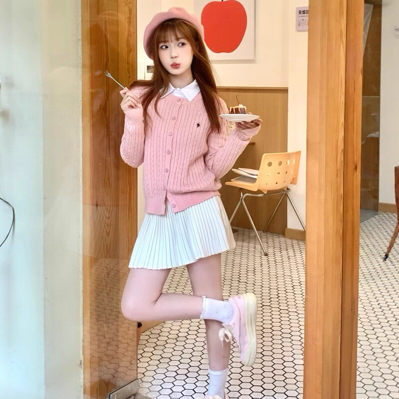 RL小马刺绣老钱风麻花针织衫女春秋经典休闲复古圆领毛衣通勤上衣|undefined