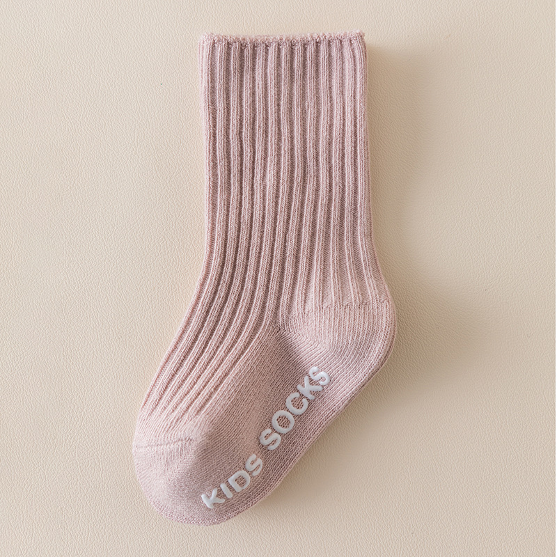 Calcetines para bebés de primavera y otoño Calcetines para niños de doble aguja de color sólido español Calcetines de tubo coreano a rayas verticales antideslizantes