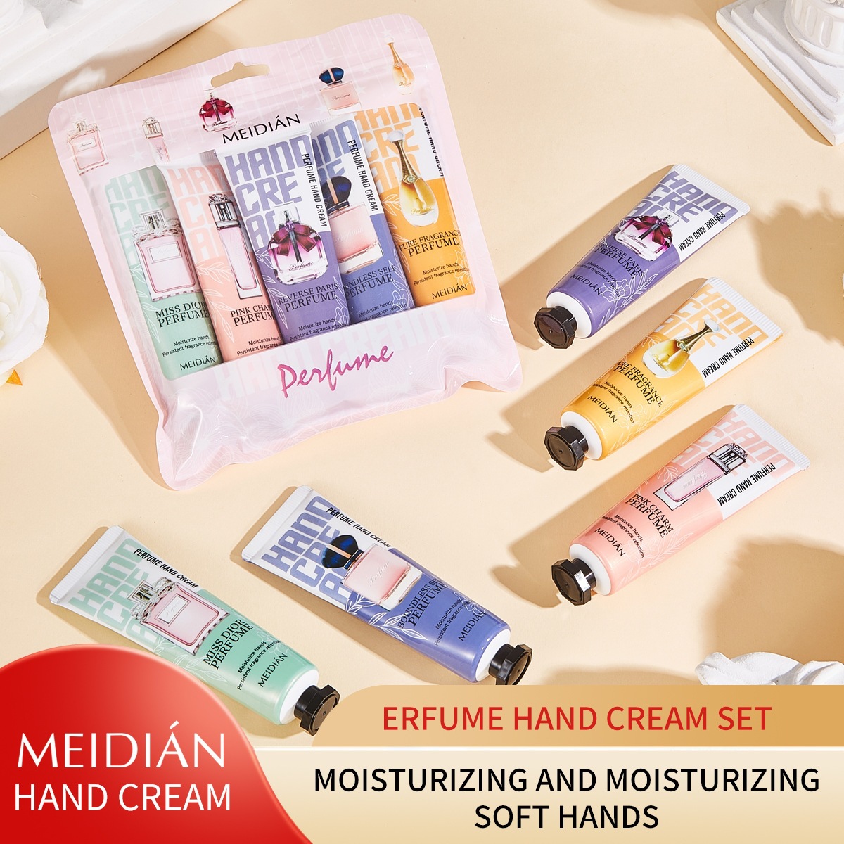 Cross-Border English Version of the Meidian Perfume Hand Cream Set, Moisturizing, Hydrating, Long-Lasting Fragrance, Hand Care, Hand Mask