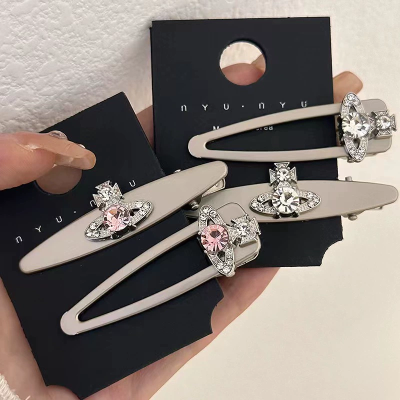 Набор заколок с rhinestone, заколки-утили Duckbill Y2K, треугольные и овальные камешки, серебристый/розовый
