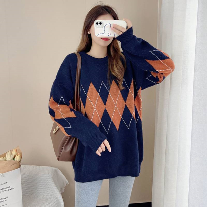 2024 Winter American High Street Hip Hop Trendy Couple Sweater Japanese Style Harajuku Style Thickened Warm Loose Knitted Sweater for Women