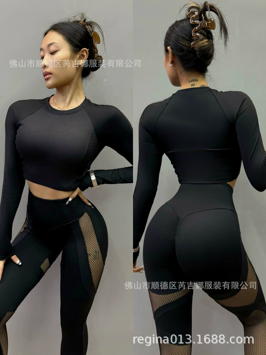 (Cross-border trading), топ с чашками, рыболовная сетка, спортивный лонгслив для зала, sexy yoga clothing, европейский стиль