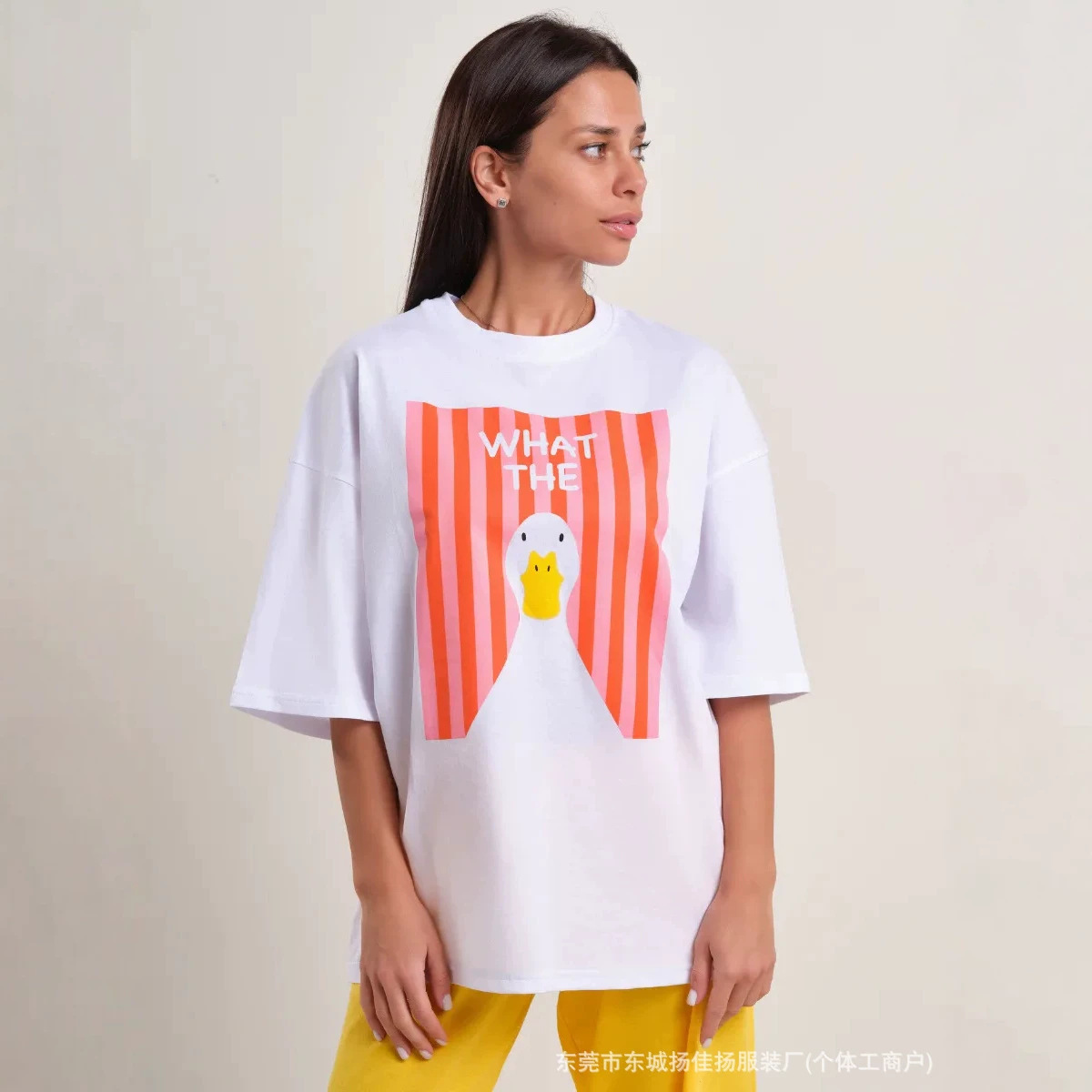 American-Style Cartoon Casual Striped Cute Duck Print 2026 Summer New 100% Pure Cotton Short-Sleeve Fun T-Shirt
