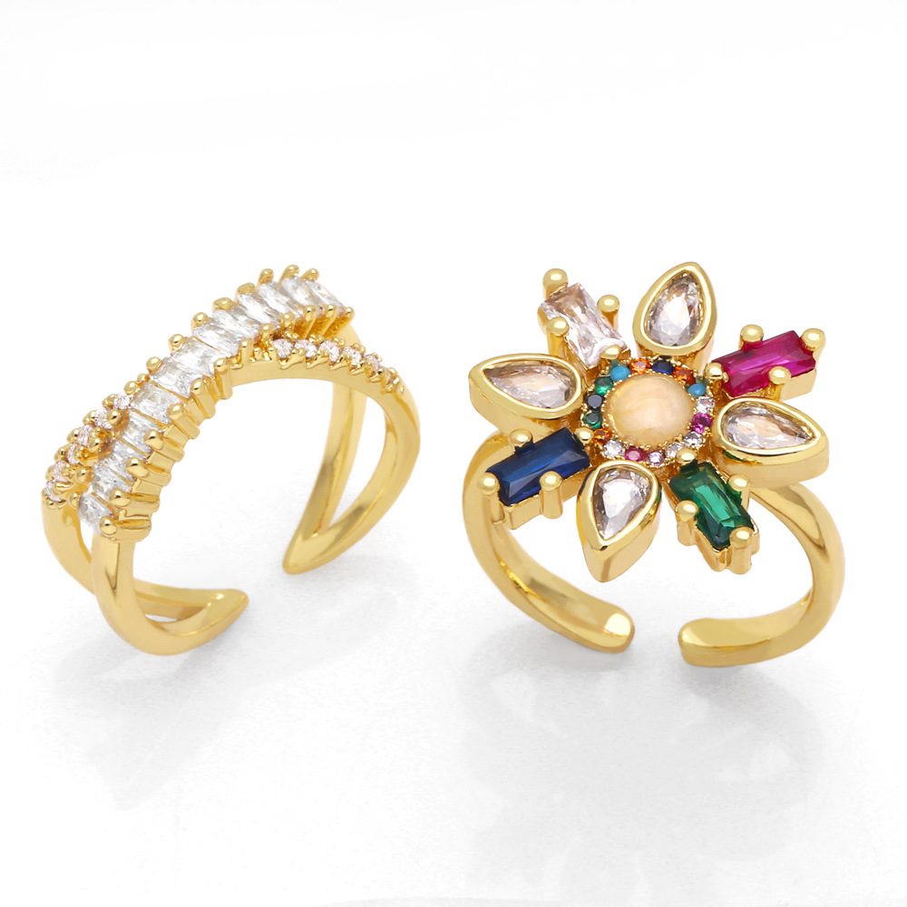 Fashion Copper Inlaid Color Zircon Flower Cross Ring Female display picture 1