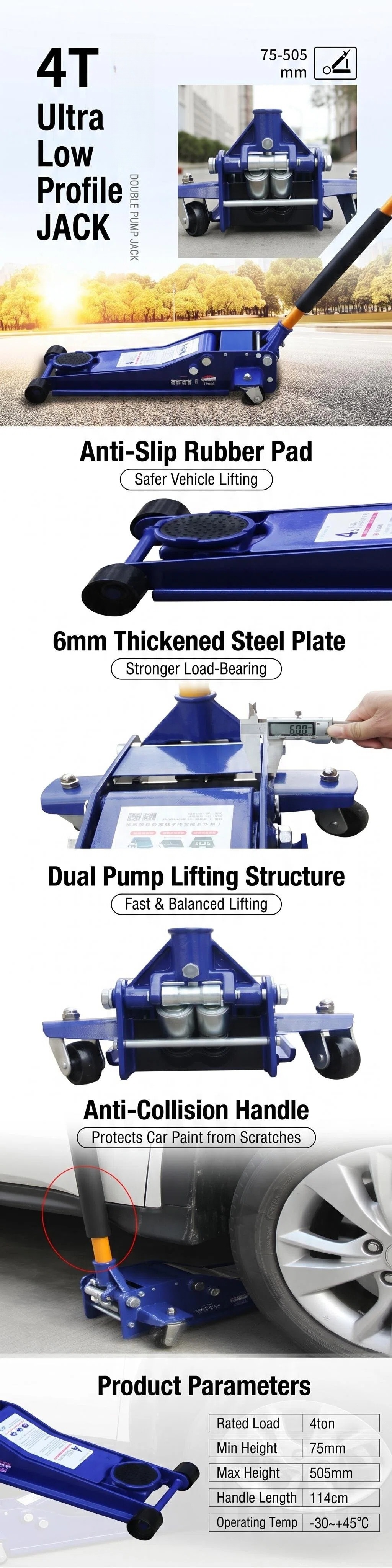 CARXPERT 4-ton dual-pump horizontal 0kg ultra-low-profile quick-lift hydraulic for fuel tankers and new energy vehicles
