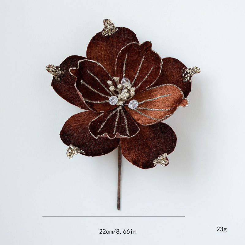 跨境新品圣诞节装饰品仿真花圣诞花22cm布艺粘粉亮片仿真玉兰花|undefined