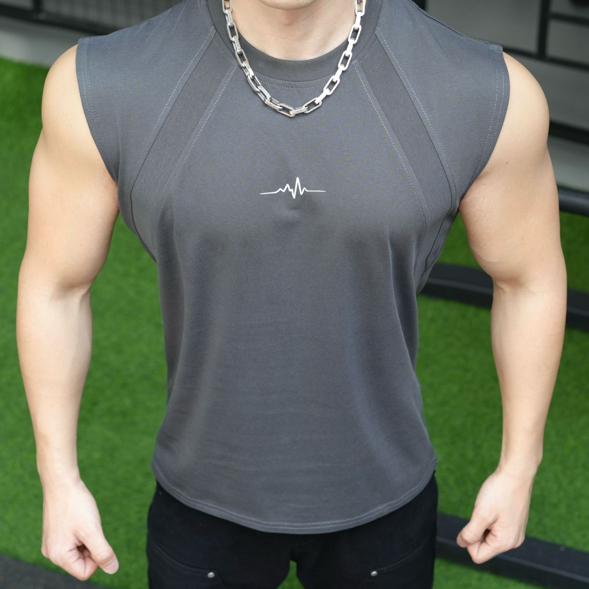 American New Men's Vest Outdoor Running Training Sports Fitness Solona Cotton Breathable Ironing Solid Color Top