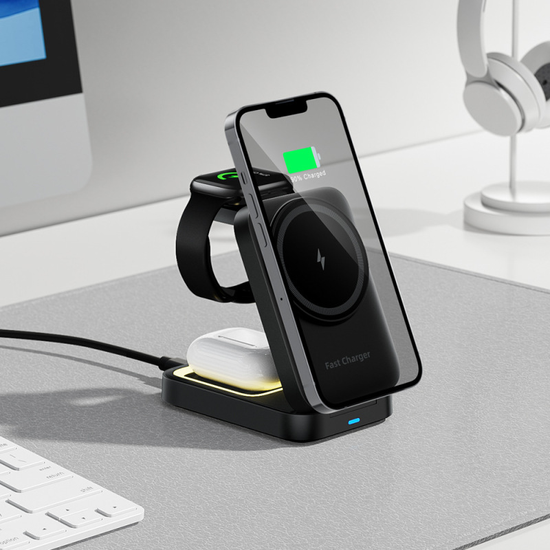 ワイヤレス充電器、3-in-1ワイヤレス充電器、折りたたみ式、ポータブル、Apple携帯電話に最適、ワイヤレス充電デスクトップスタンド|undefined