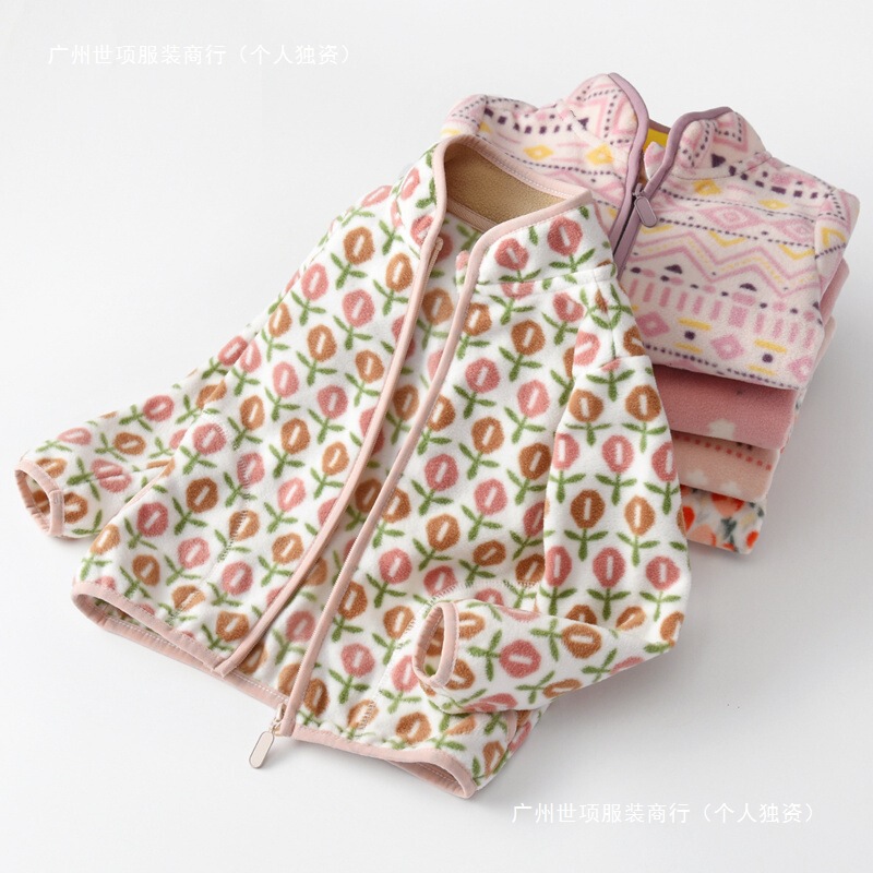Girls' New Spring and Autumn Fleece Jacket, Baby Fleece Sweatshirt, Medium and Large Children's Autumn and Winter Jacket, Children's Clothing Top