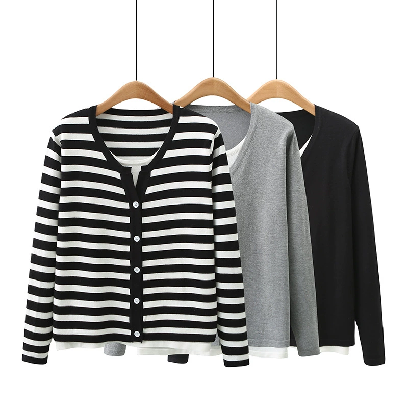 Autumn universal set, long-sleeve, knitted sweater, large size  (7), oversize