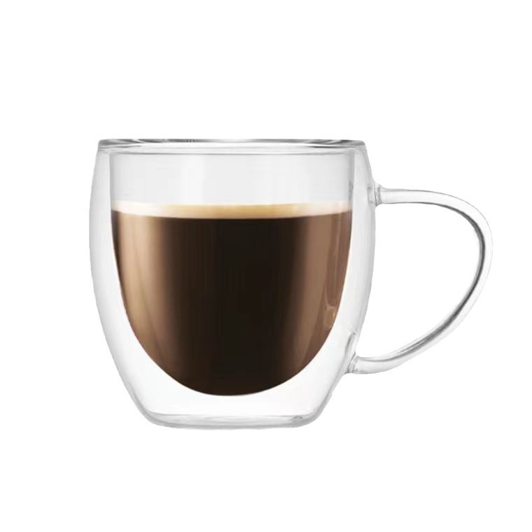 De doble capa de vidrio borosilicato jugo de leche café marca taza de agua oficina del hogar taza de agua transparente con mango