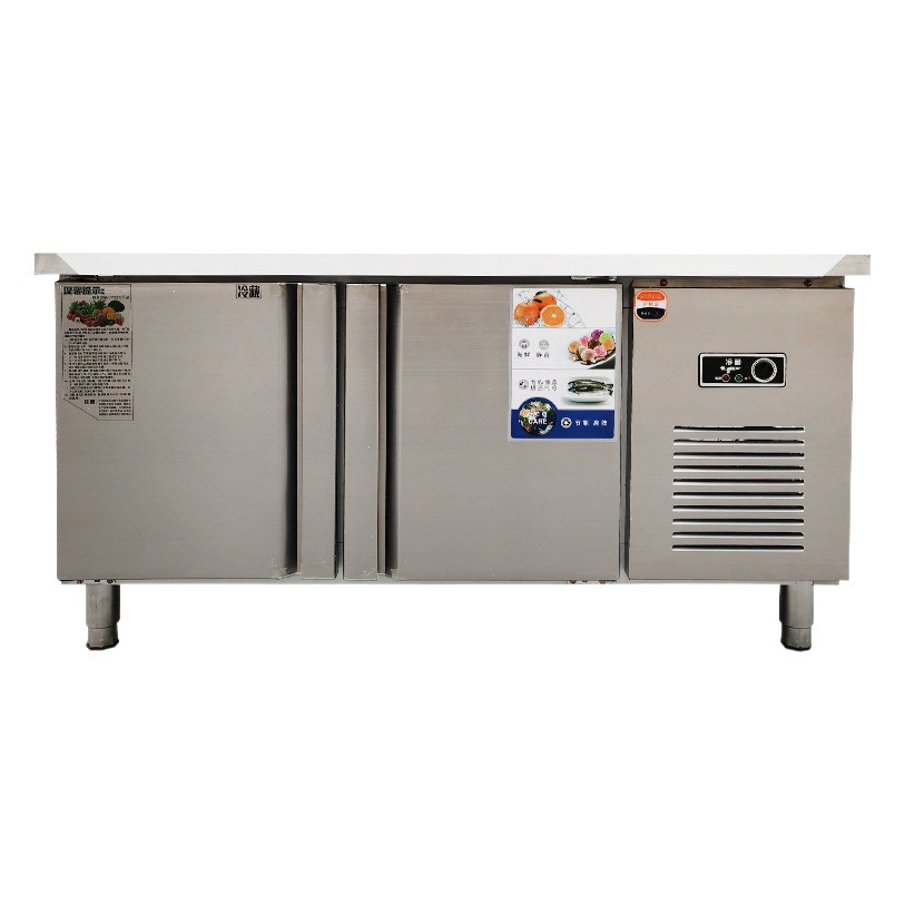 Congelador plano Mesa refrigerada congelador caja de preservación placa cocina congelador refrigerador comercial consola de acero inoxidable