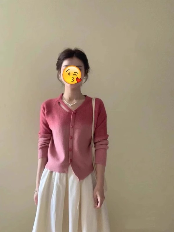 哥家商场同款女装2025秋季渐变红色甜美外穿毛衣针织衫短款洋气|undefined