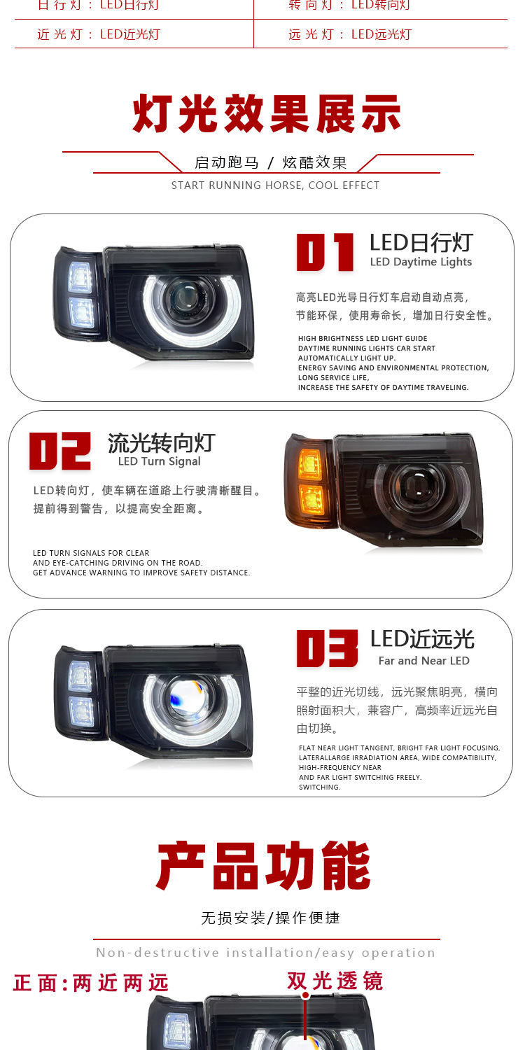 Suitable for 92-96 Mitsubishi Pajero V32 Headlight Assembly Modification with Led Lens Daytime Running Lights and Turn Signals