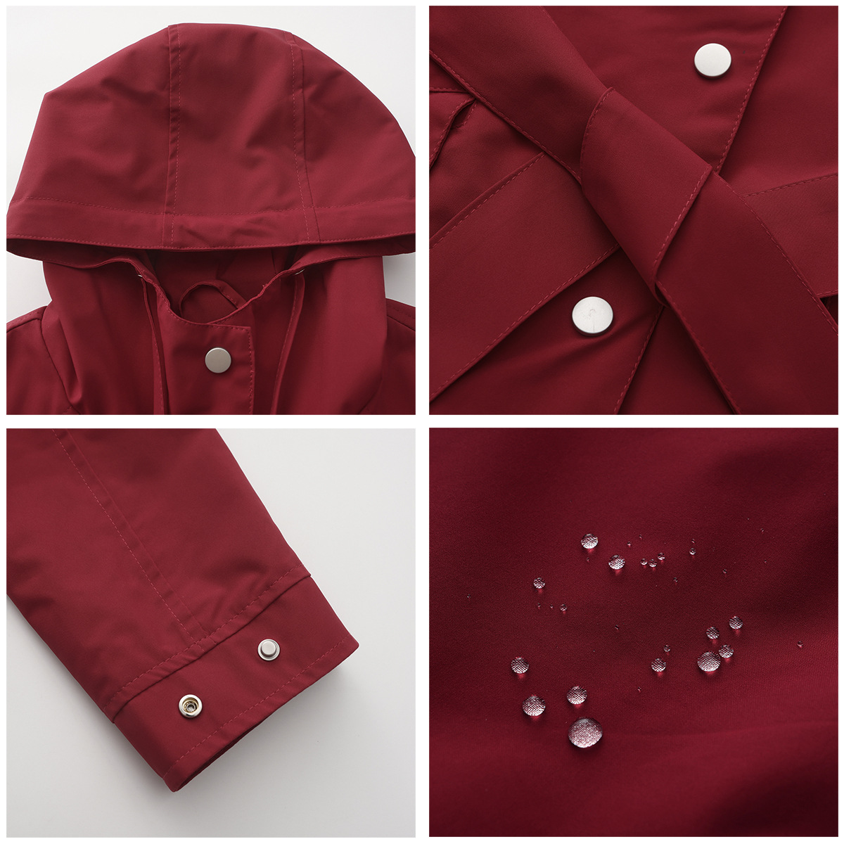 Women's Clothing Spring and Autumn Hooded Water Repellent Jacket with Belt Thin Casual Loose Windbreaker _voghion.com