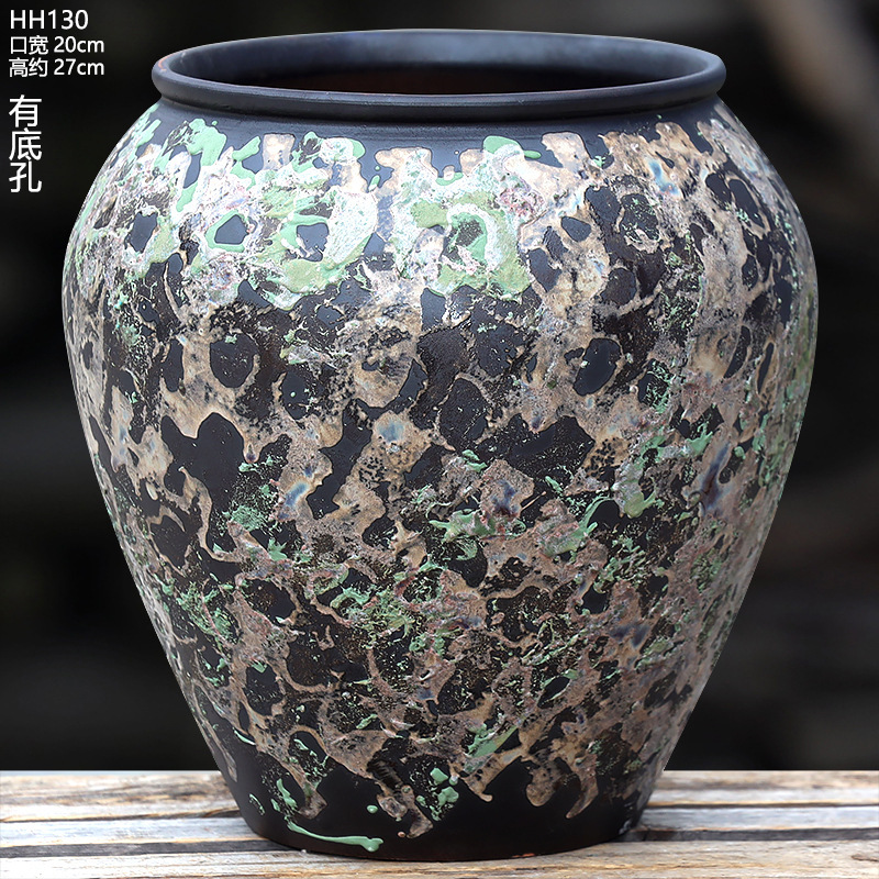 大口径植木鉢、大型家庭用リビングルーム盆栽、金のなる木鉢、通気性のある陶器の植木鉢|undefined
