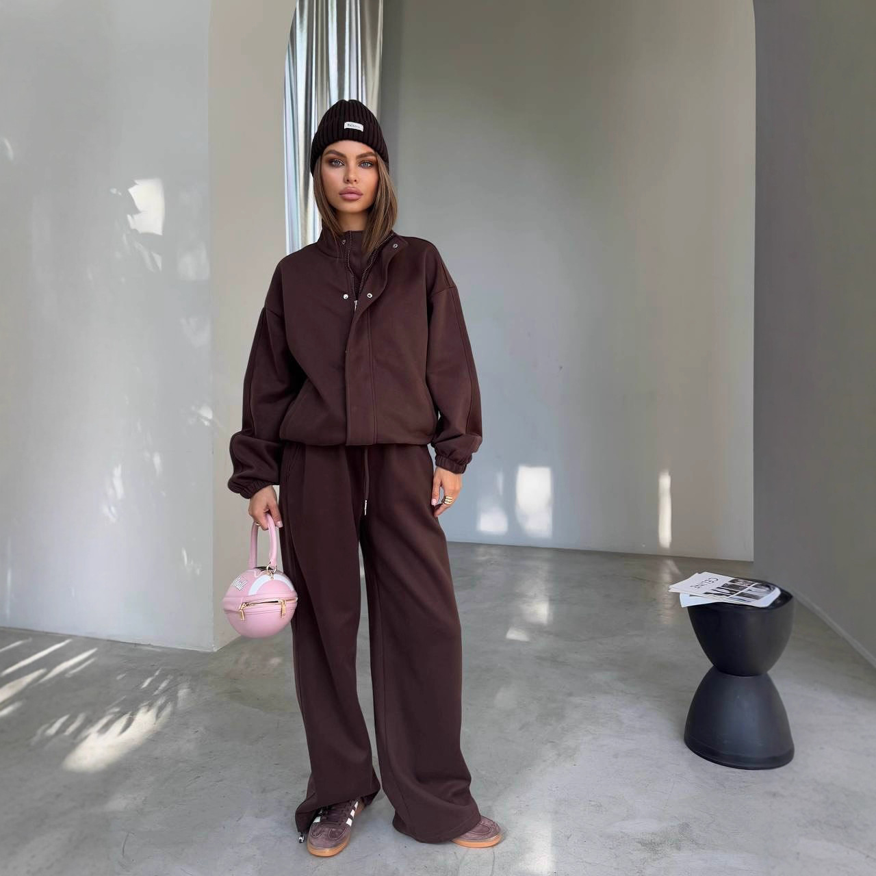 Minimalist Zip-Up Hoodie & Straight-Leg Pants Set – 95% Cotton Lounge-to-Street Coord (Oversized Fit, Neutral Palette, Wrinkle-Resistant)_voghion.com