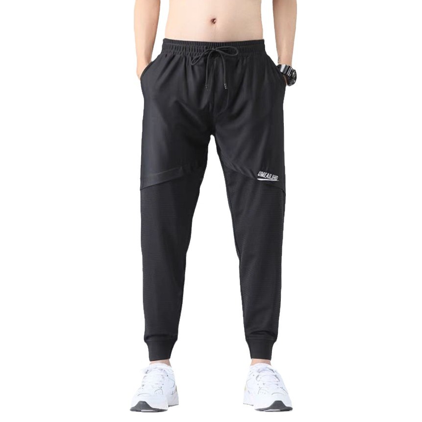 Camisa menos ropa de verano de seda de hielo de malla delgada pantalones casuales de los hombres de aire acondicionado harén atados al tobillo gris deportes pantalones cortos