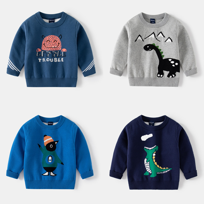 Children's sweater wholesale boys autumn and winter wool top baby round neck pullover cartoon pattern base shirt generation hair Children's sweater wholesale boys autumn and winter wool top baby round neck pullover cartoon pattern base shirt generation hair