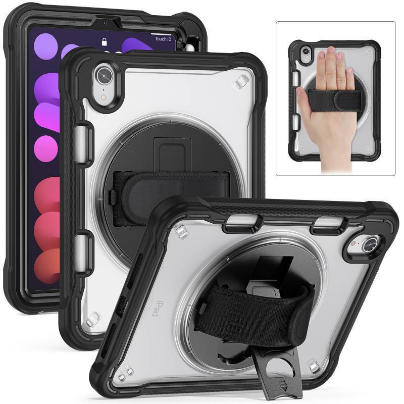 Suitable for iPad Mini6 Protective Case 8.3inch Velcro Hand Strap Rotating All-Inclusive Cover Anti-Fall Bracket Protective Case