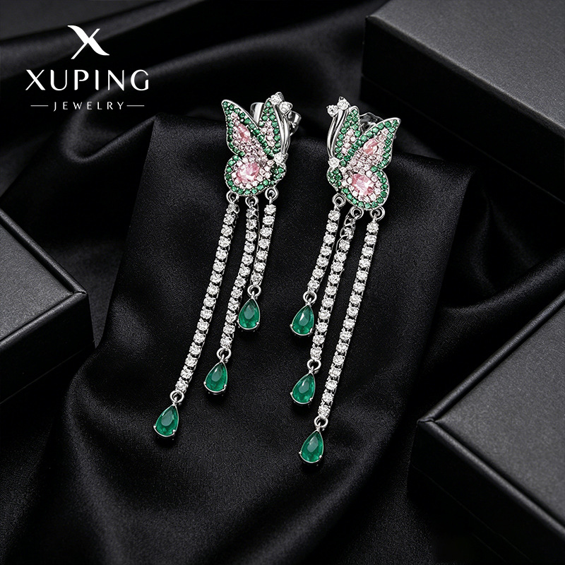 Xuping colección de estilo lujoso mariposa larga aretes de brida aleación de cobre elegante temperamento orejas al por mayor mujeres
