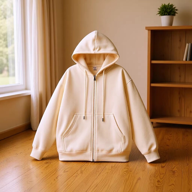 2026 New Cross-Border Unisex Solid Color Hooded Zip-Up Sweatshirt Loose Casual Sports Jacket Trendy Fashion Cardigan