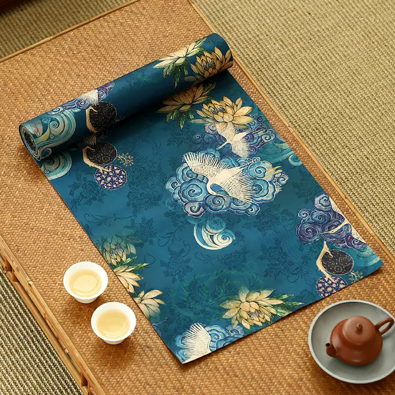 批发中国风香云纱双面防水茶席古风印染茶桌布禅意桌旗茶道配件