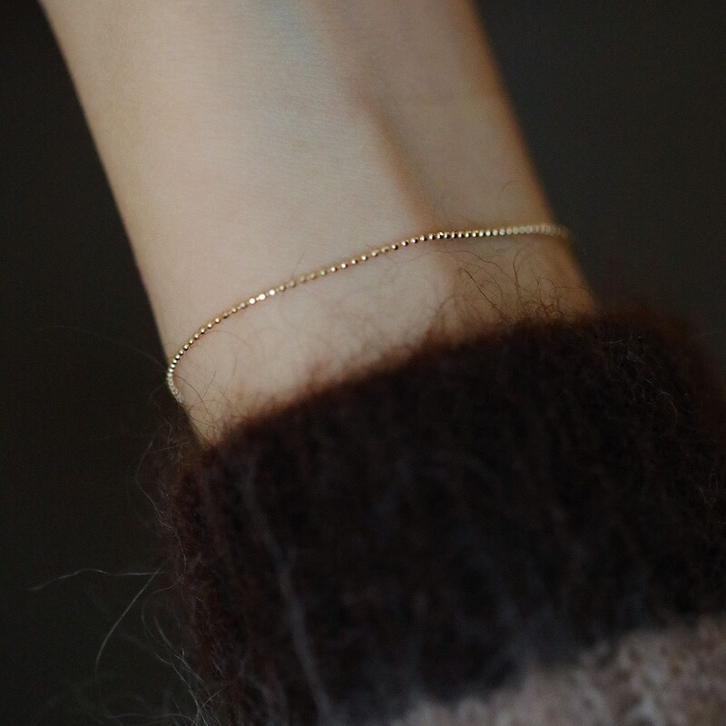 S925 Sterling Silver 14K Gold Bracelet Simple Elegant Light Luxury Extremely Fine and Small Gold Bean Beads Hand Jewelry Women's Japanese and Korean Style S925 Sterling Silver 14K Gold Bracelet Simple Elegant Light Luxury Extremely Fine and Small Gold Bean Beads Hand Jewelry Women's Japanese and Korean Style