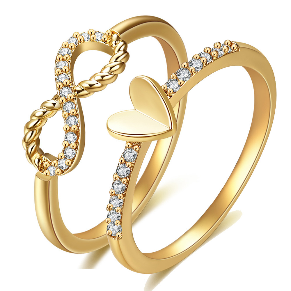 Fashion Heart Shape Copper Plating Zircon Rings 1 Piece