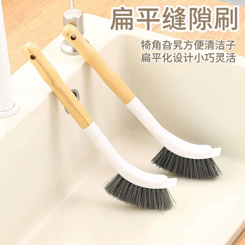 Gap Brush Multifunctional No Dead Angle Bathroom Hard Bristle Flat Kitchen Toilet Bathroom Floor Long Handle Wooden Handle Ultra-Thin