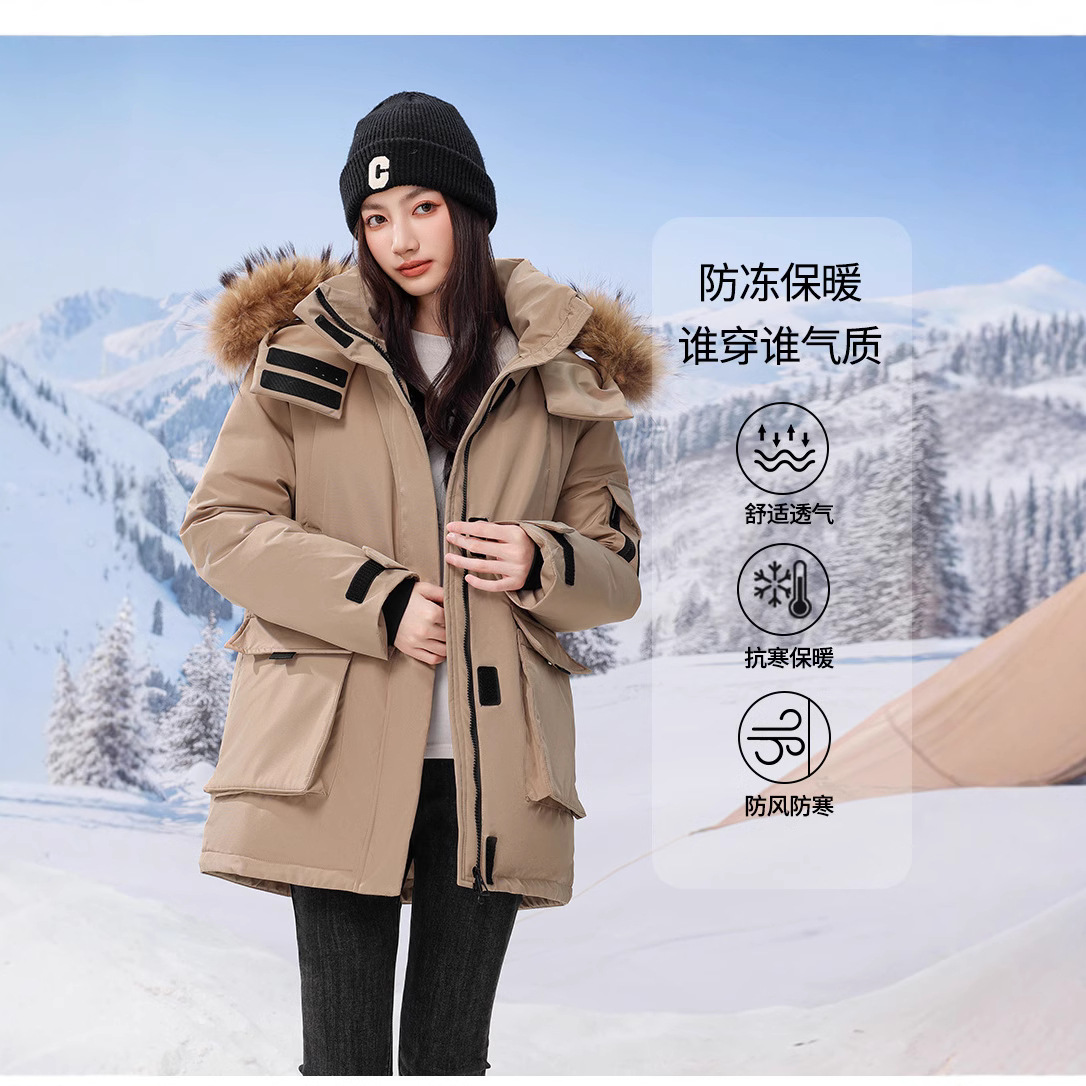 工装派克棉服女2025冬季新款连帽棉袄真毛领宽松加厚工装棉衣外套