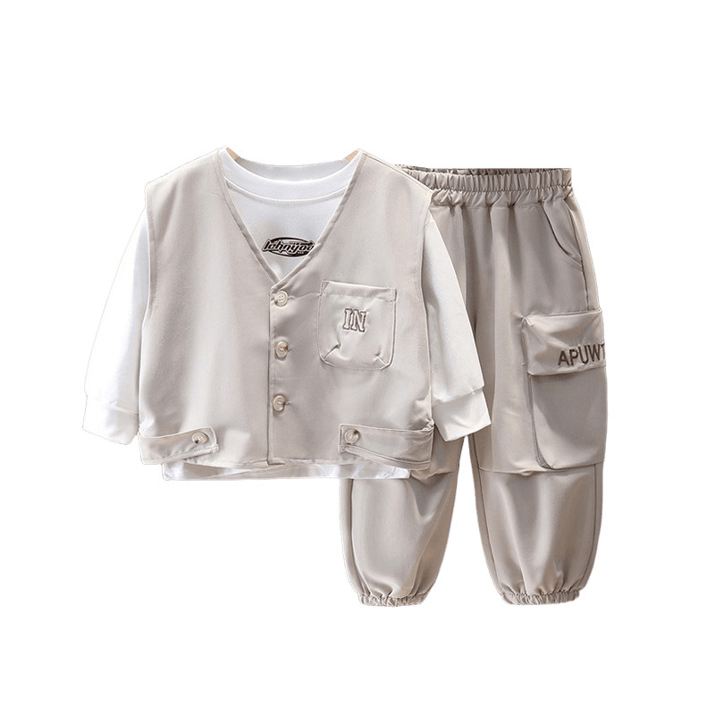 7091 traje de primavera para niños 2025 nuevo chaleco de moda occidental para niños de tres piezas ropa casual de primavera para niños