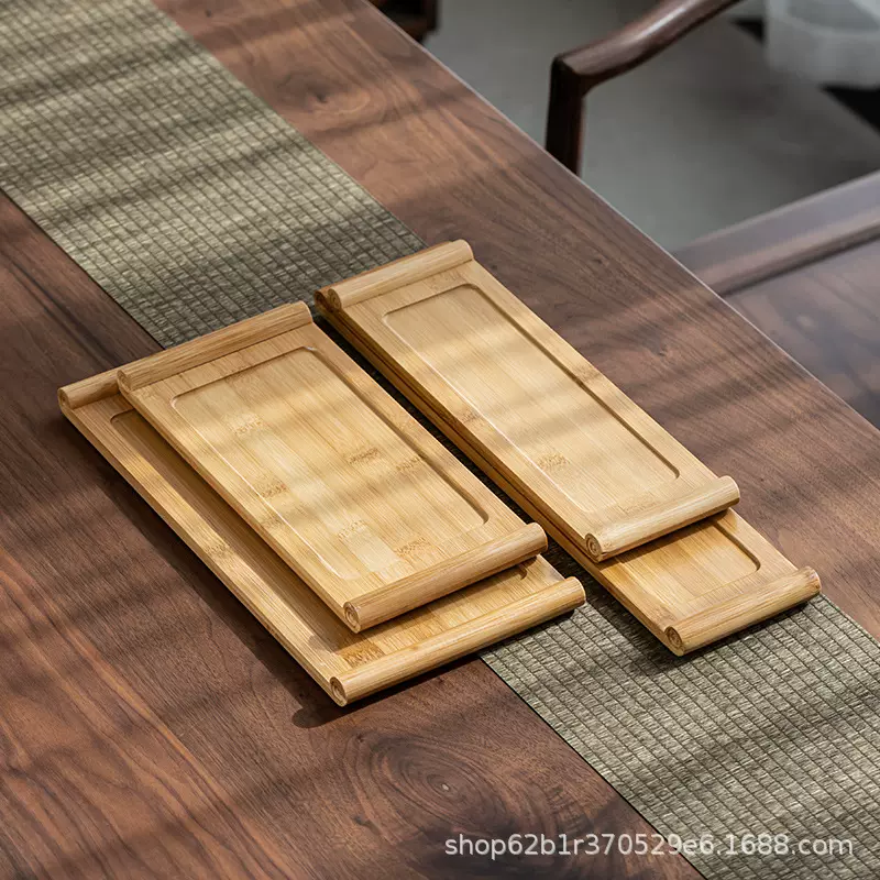 竹制书卷托盘长方形日式家用茶盘酒店商用日式点心盘简约干泡盘