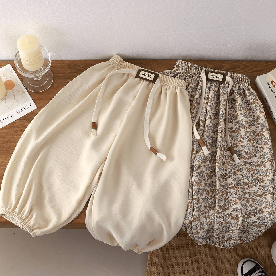 Men's and women's baby mosquito pants toe pants A ice silk hemp summer new loose fashion western style floral breathable thin