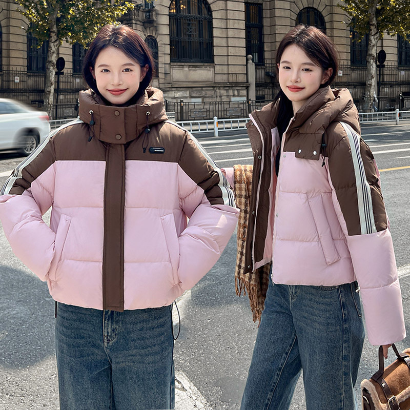 2024 autumn and winter new color blocking splicing short down for women's foreign trade internet celebrity live_voghion.com