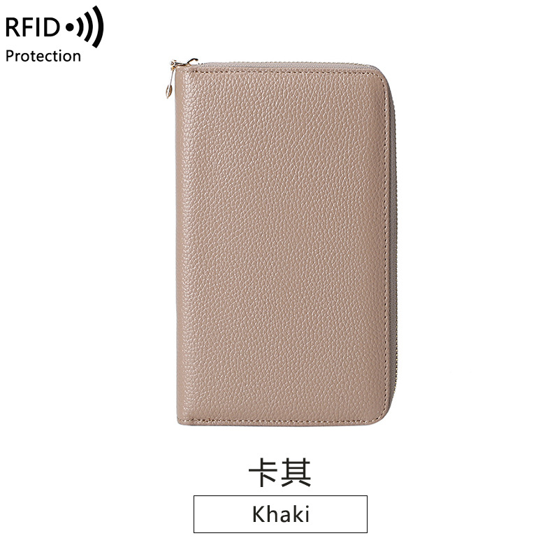 Primera capa de piel de vaca órgano pasaporte bolsa RFID larga Cartera de cuero genuino hombres y mujeres bolsa de identificación multifuncional cremallera teléfono móvil bolsa