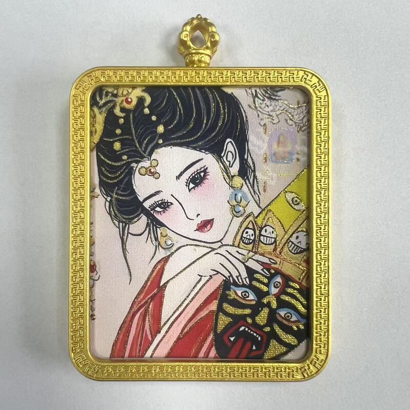 手绘描金莽龙女蛇年狐仙唐卡嘎乌盒九尾道家唐卡套周边吊坠项链|undefined