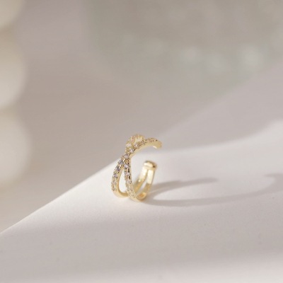 时尚小巧迷你简约交叉镶钻开口耳骨夹个性冷淡风格无耳洞耳饰女