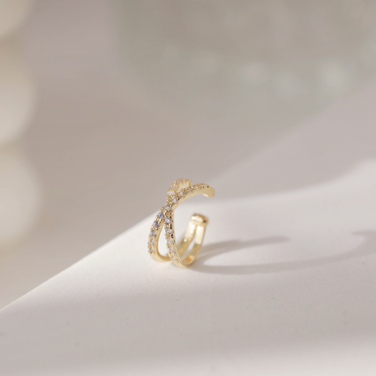 时尚小巧迷你简约交叉镶钻开口耳骨夹个性冷淡风格无耳洞耳饰女