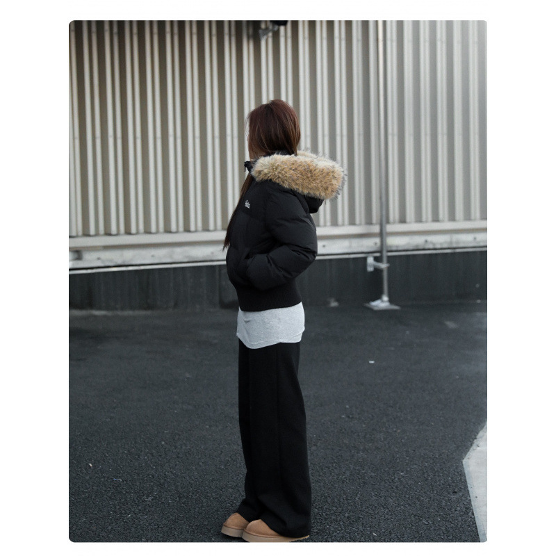 现货冬季短款毛领连帽羽绒棉服收腰显瘦高级感大毛领棉服棉衣|undefined