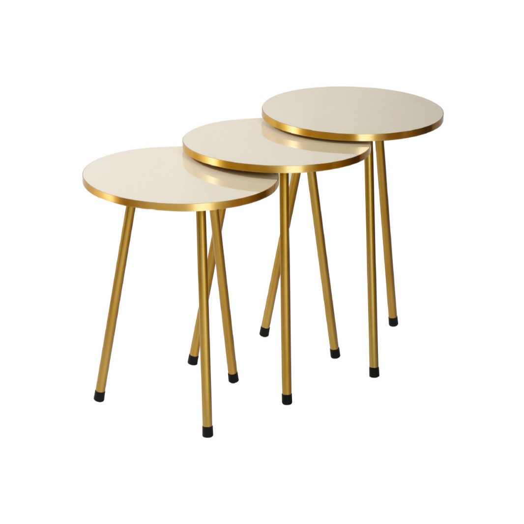 Specialized for Export, Set of 3 Small Space-Saving Round Stacking Coffee Side Tables - Gold Color, for Living Room, Bedroom, Easy to Assemble