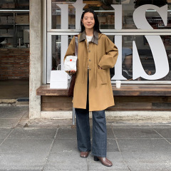 MOXI 十三行女装2025秋季新款韩版高级感皮翻领中长款风衣外套女
