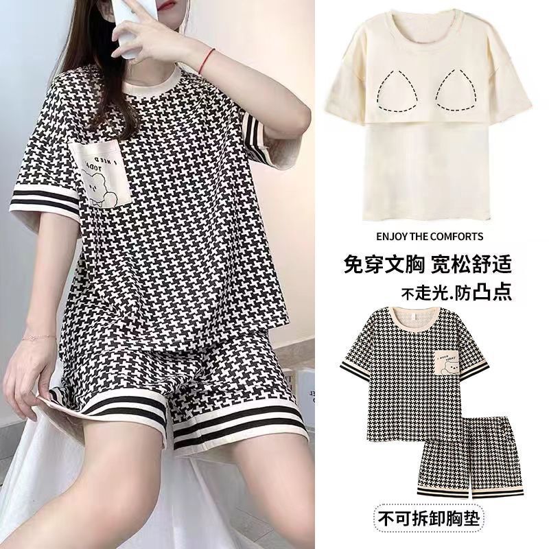 Summer Pajamas for Girls, 100% Pure Cotton, Anti-Bump Patch, New Summer Style 2026, Home Wear with Chest Pads
