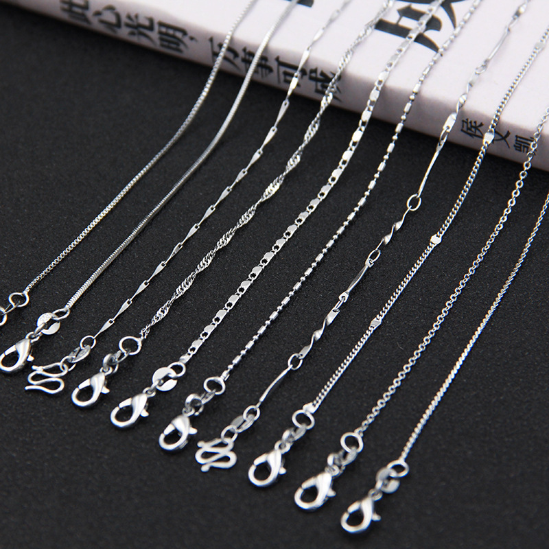925 Silver Necklace Japanese and Korean Simple Women's Clavicle Chain Pure Copper Silver-Plated Plain Chain Box Water Wave Naked Chain Short Necklace
