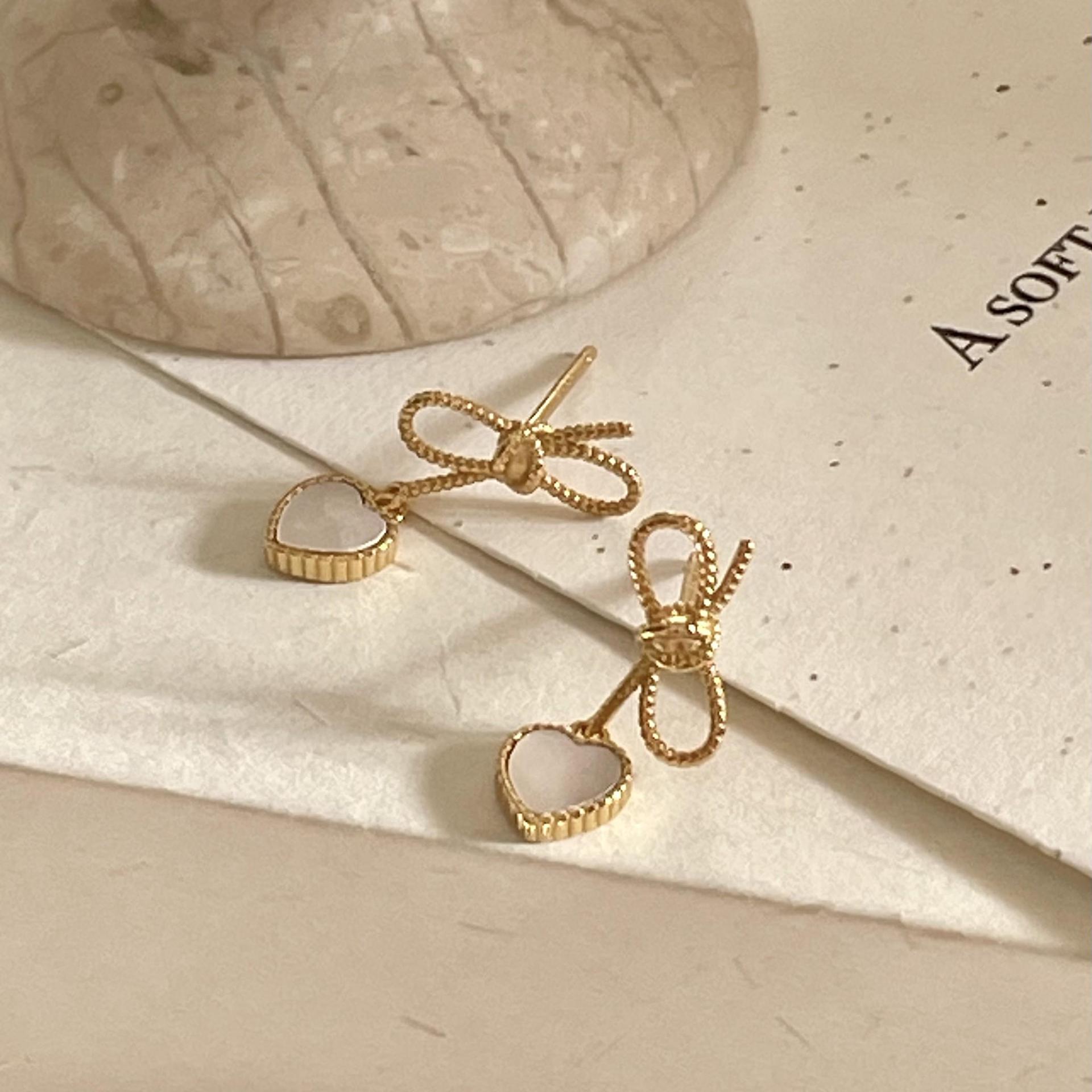 Women's Gender 1 Pair 18K Gold Plated 925 Sterling Silver Shell 925 Sterling Silver Earrings Heart Shape Bow Knot Drop Earrings