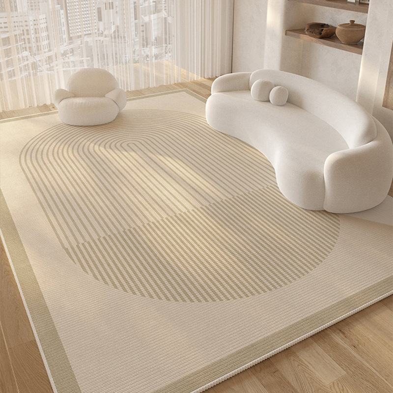 High-end cream-colored loop-pile living room area rug, TPR non-slip bedroom bedside rug, easy-care and stain-resistant coffee table mat.
