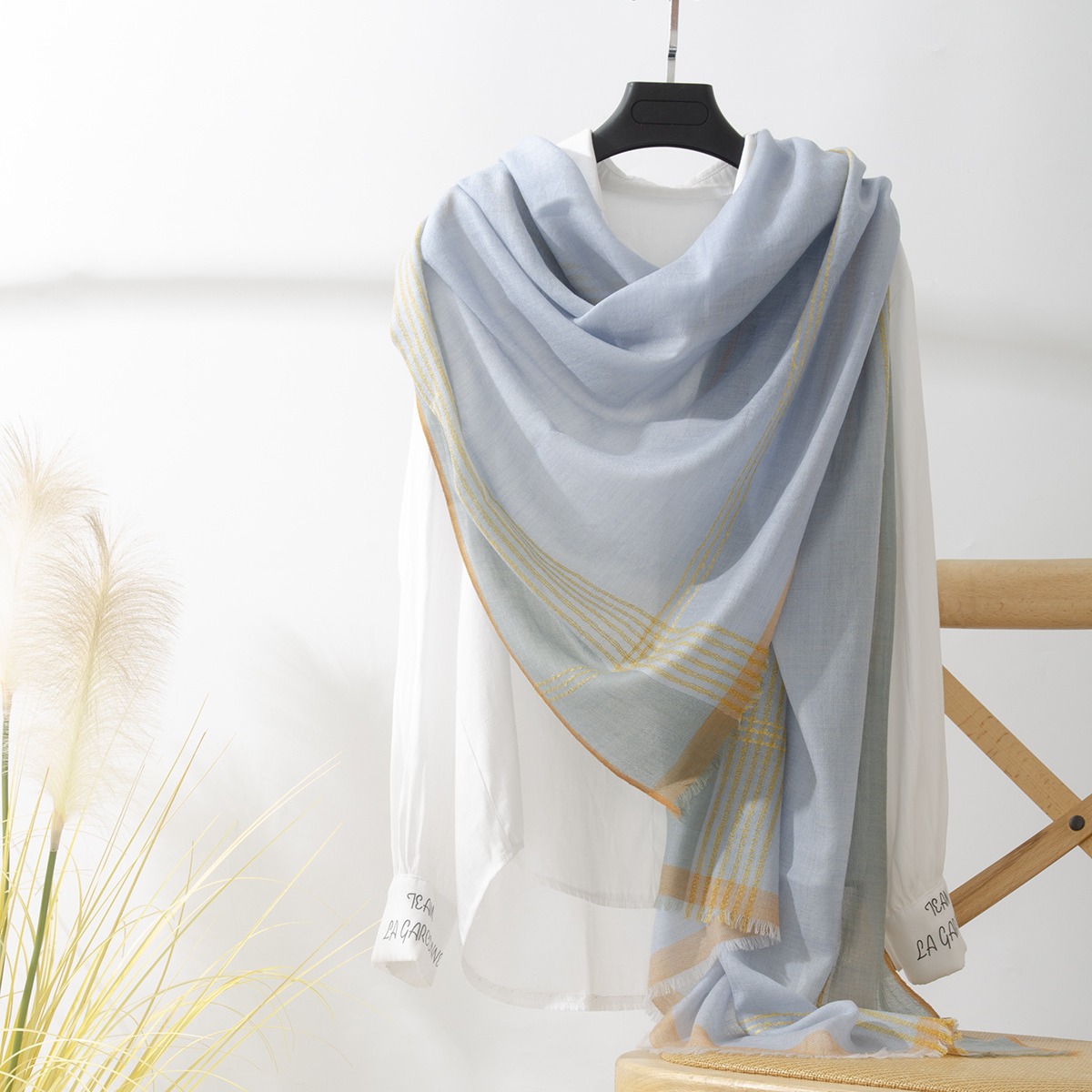 Mongolia Interior Lana soluble en agua a cuadros teñidos en hilo, otoño e invierno, bufanda ligera, chal, contraste, fábrica de cachemira para damas