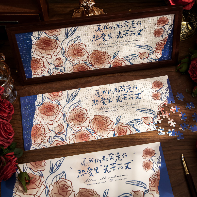 Mr. Paper Jigsaw Gift Box (largo) Rose Endless Poetry de alto valor Rompecabezas de escritorio de bricolaje para estudiantes románticos