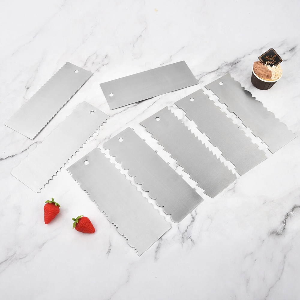 Stainless Steel Cream Scraper Creative DIY Cake Pattern Shaping Scraper Polygonal Serrated Spatula Baking Tool